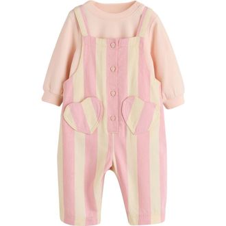 Next Kids Stripe Overalls & Bodysuit Set in Pink at Nordstrom, Size 1.5-2Y