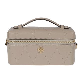 Tory Burch Charlie Quilted Vanity Case - Dames - Handtassen - Beige - ONE Size - Leer - Tassen