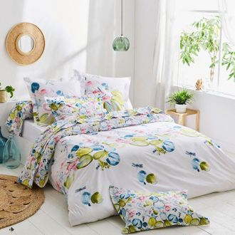 Housse De Couette 300x240 Cm Coton Sumatra Bleu Paon - Imprimé Feuillage - Fabriqué En France