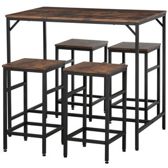 HOMCOM Set Tavolo Alto Con 4 Sgabelli In Metallo E Legno Stile Industriale - Homcom