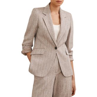 Reiss Isla One-Button Herringbone Jacket in Grey at Nordstrom, Size 12 Us