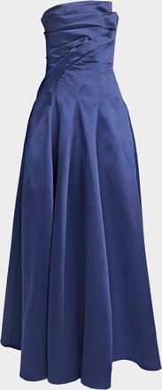 Talbot Runhof Strapless Zigzag Draped Mikado Silk Ball Gown