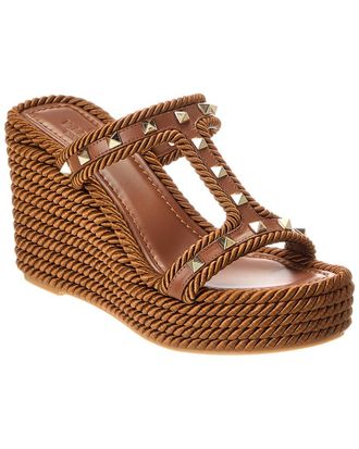 Valentino Rockstud 90 Leather & Rope Wedge Sandal