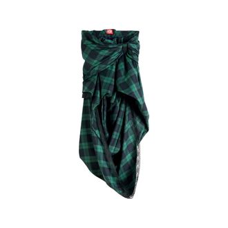 Diesel Draped Tartan Midi Skirt With Lace-trim