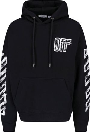 Off-white Motion Arrow Skate Black Cotton Hoodie with Distinctive Graphic Prints