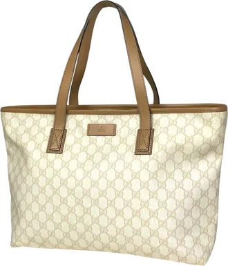 Gucci White Coated Canvas Leather Tote Bag (Pre-Owned)