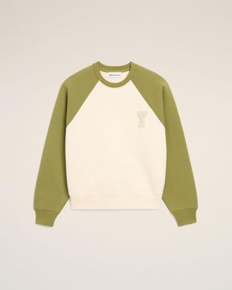 Ami White And Green Cotton Knitted Ami De Coeur Sweatshirt White - XXXL - Unisex