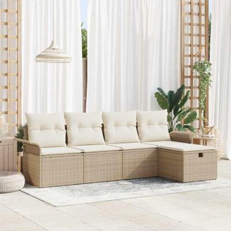 vidaXL Vidaxl - Conjunto De Sof&aacute; De Jard&iacute;n Con Coj&iacute;n 5 Pcs Beige Polirat&aacute;n