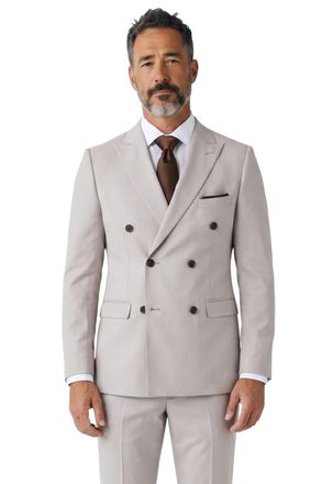 PAUL ANDREW Mens Stone Birdseye Double Breasted Formal Blazer - Mayfair