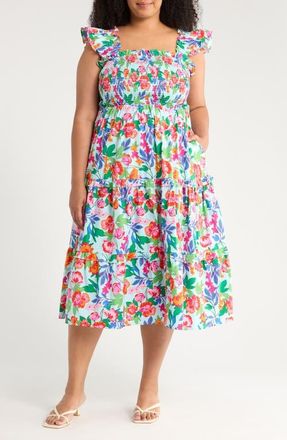 Sugarlips Orlena Floral Cotton Sundress in Blue/green at Nordstrom, Size 2X