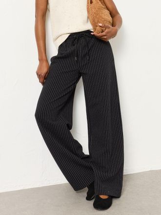Fat Face FatFace Black Jersey Stripe Wide Leg Trouser