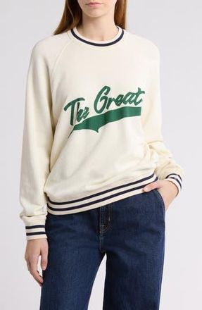 The Great. The Varsity College Cotton Sweatshirt in Washed White at Nordstrom Rack, Size 0 (Fits Like 0-2 Us)