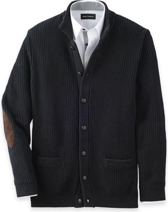 Paul Fredrick Cotton Button Front Cardigan With Stand Up Collar Sweater