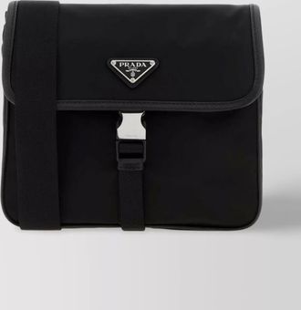 Prada fabric leather shoulder bag adjustable strap front flap