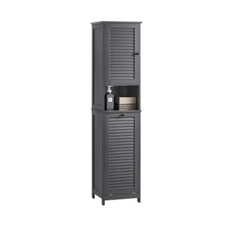SoBuy Sobuy - Mueble Columna De Ba&ntilde;o Con 1 Cesto Para Ropa Sucia Armario Alto Para Ba&ntilde;o Con 1 Puerta Y 3 Estantes Gris 40 X 38 X 170 Cm Bzr124-dg Es