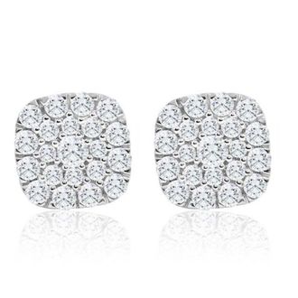 Pompeii3 1Ct TW Round Diamond Cushion Halo Studs 10k Yellow Gold Lab Grown Earrings