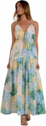 Elan Printed Spaghetti Strap Maxi Dress In Mint Crochette