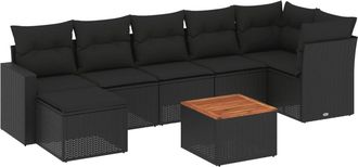 vidaXL Set De Sof&aacute;s De Jard&iacute;n 8 Piezas Y Cojines Rat&aacute;n Sint&eacute;tico Negro Vidaxl