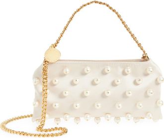 Stella McCartney Mini Falabella Pearly Bead Embellished Satin Evening Bag in Pure White at Nordstrom