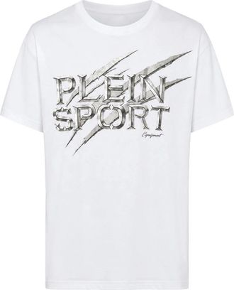 Plein Sport T-shirt Ronde Hals Ss Logo - Heren - Sportshirts - Wit - 3XL - Katoen - Fitness