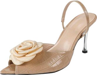Generic Heel Sandals for Women 9 CM Open Toe Stiletto Pump Flower Sexy Party Dress Heel Wedding Evening (10.5)