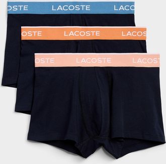 Lacoste Mens 3 contrast-waist navy-blue trunks Cotton Stretch 3-pack
