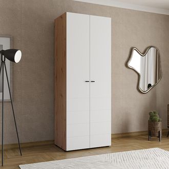 Dmora Armario 2 Puertas Pomar, Ropero Dormitorio Perchero, 1 Estante, 2 Puertas, 79x208h Cm Blanco Mate