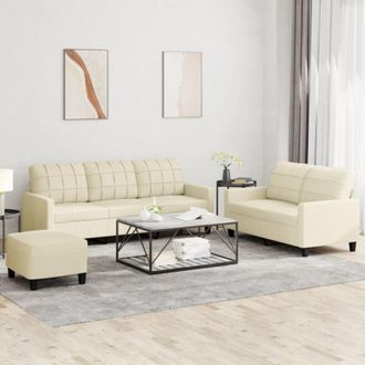 vidaXL Vidaxl - Juego De Sof&aacute;s Con Cojines 3 Piezas Cuero Sint&eacute;tico Crema