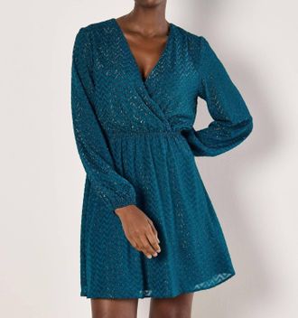 Apricot Chevron Jacquard Wrap Dress In Green
