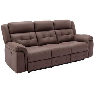 Vente-Unique Divano 3 posti relax elettrico in Microfibra aspetto Pelle invecchiata Marrone - ORTIANO