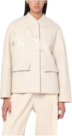 Mark Kenly Domino Tan Textured Wool Blend Jacket with Applique Detail - Dames - Zomerjassen - Wit - M - Wol - Jassen