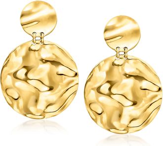 Ross-Simons Italian 18kt Gold Over Sterling Satin and Polished Disc Drop Earrings