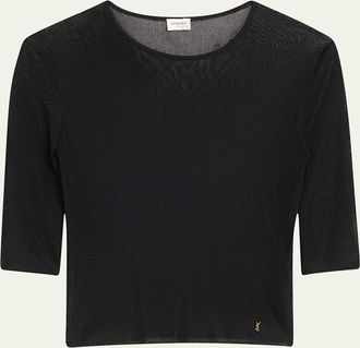 Saint Laurent Quarter Sleeve Knit Top with Logo Detail