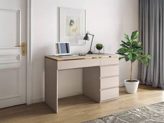 Vente-Unique Desk - 5 Drawers - Beige & Gold - VUKIA