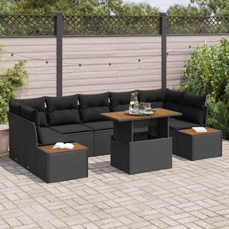 vidaXL Conjunto De Comedor De Jard&iacute;n Con Coj&iacute;n 8 Pcs Negro Y Marr&oacute;n Vidaxl