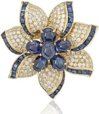 Bespoke Yellow Gold Diamond & Sapphire Flower Brooch