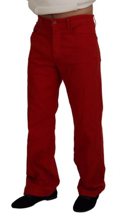 Dolce & Gabbana Red Cotton Straight Fit Men Denim Jeans Elastane Clothing