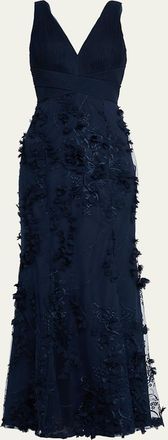 Aidan Mattox Embroidered Floral Applique Gown