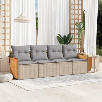 vidaXL Juego De Sof&aacute;s Jard&iacute;n Con Cojines 4 Pzas Rat&aacute;n Sint&eacute;tico Beige Vidaxl