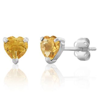 MAX + STONE 14K White or Yellow Gold 3 Prong Heart Shape Gemstone Stud Earrings