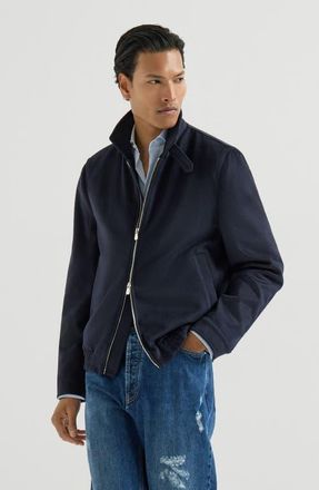 Brunello Cucinelli Virgin wool beaver cloth bomber jacket with zipper in Navy Blue at Nordstrom, Size 48