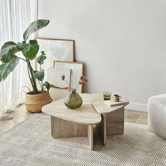 Dmora Mesa De Centro Saraceno, Modulable, Forma Triangular, Tono H&aacute;bil M&aacute;rmol, 90x60x35h Cm Blanco M&aacute;rmol