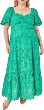 English Factory Embroidered Eyelet Resort Maxi Dress in Green at Nordstrom, Size 1X