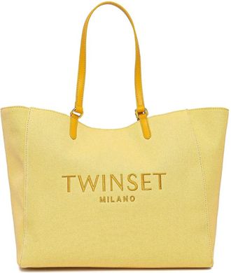 Twin-Set embroidered-logo tote bag - women - Cotton/Polyester/Polyester/Polyurethane - One Size - Yellow