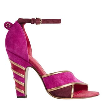 Ferragamo Ether Leather-Trimmed Suede Sandals, Size 7 D