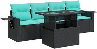 vidaXL Juego Sof&aacute; Jard&iacute;n 5 Piezas Con Cojines Negro Poli Rat&aacute;n Acacia Vidaxl