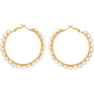 Panacea Freshwater Pearl Embellished Hoop Earrings in White at Nordstrom