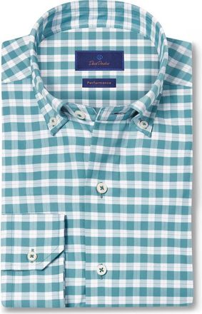 David Donahue Performance Plaid Sport Shirt in Petrol at Nordstrom Rack, Size Xx-Large