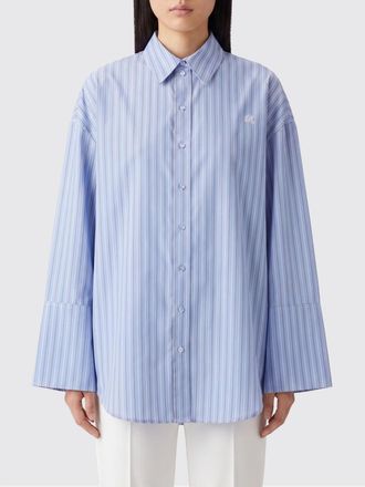 Rotate Camicia oversize a righe in cotone con logo ricamato e spalle cadute