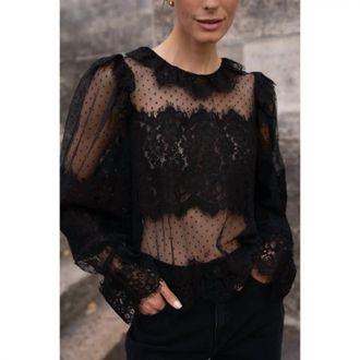 Choklate Paris Lace Peter Pan Collar Blouse In Black